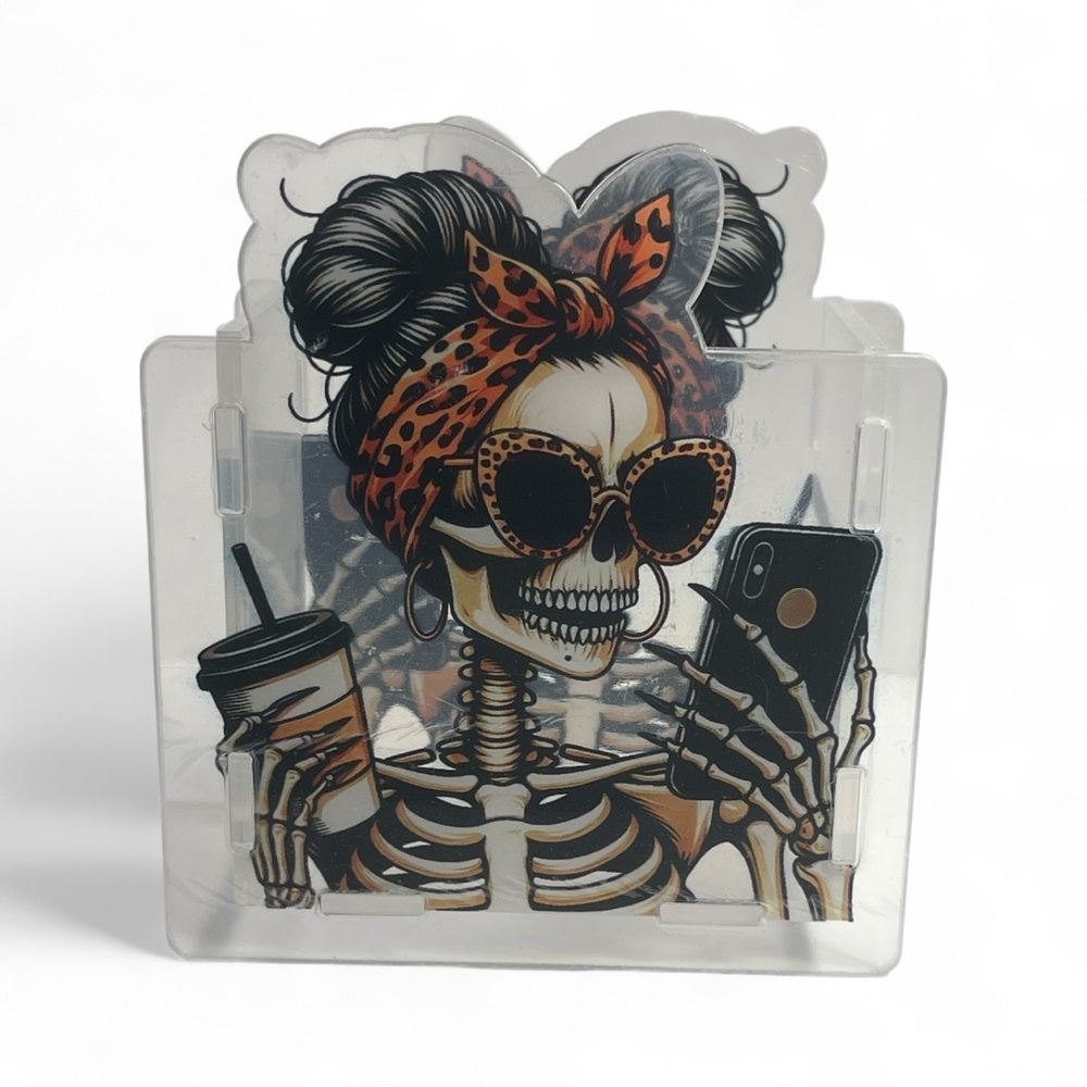 Woman Skull with Leopard Hair bow Small Acrylic Storage Box